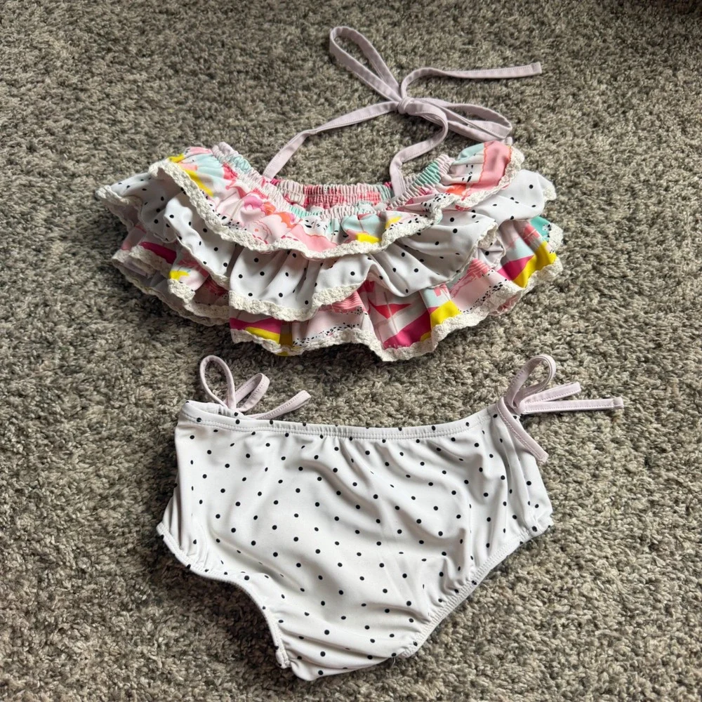 SweetHoney Girls Ruffle Polka Dot Two Piece Swimsuit Halter Bikini Set 5Y